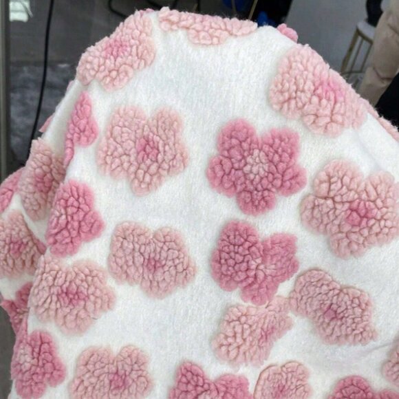 Multicolor Casual Women's All Over Print Floral faux Sherpa Zip Jacket - Picture 2 of 3